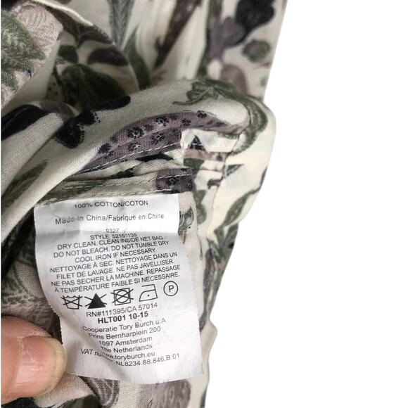 Tory Burch Embellished Botanical Print Tunic Blouse Size‎ 2 Cream Deep V-Neck - Picture 6 of 7